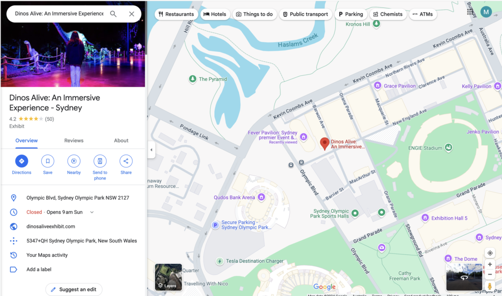 Dinos Alive Sydney Review 2024: Location on Google Maps